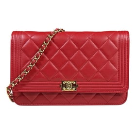 Chanel Boy Shoulder Bag Leather Red Women's CHANEL Chain Wallet