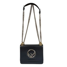 FENDI Mini Canai F Shoulder Bag Leather 8BT286 Black Women's W Chain