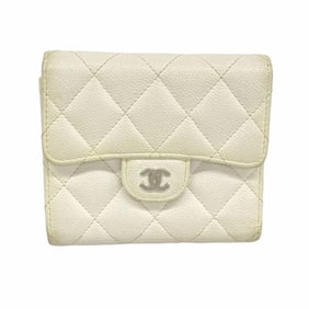 Chanel Tri-fold Wallet Matelasse Caviar Skin White Women's P961324