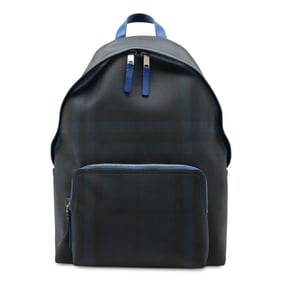 BURBERRY Smoked Check Pattern Backpack Rucksack Shoulder Bag PVC Leather Navy Blue Black