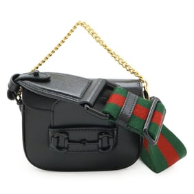 GUCCI Sherry Line Horsebit Shoulder Bag Handbag Chain Leather Black 726863