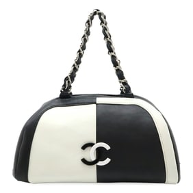CHANEL Coco Mark Handbag Chain Shoulder Bicolor Leather White Black