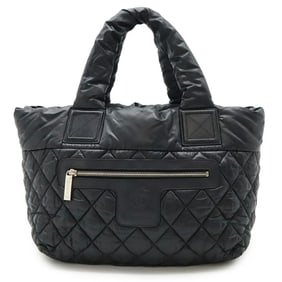 CHANEL Coco Cocoon Small Tote Bag Handbag Quilted Nylon Leather Black 8610