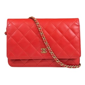 Chanel Matelasse Shoulder Bag Lambskin Red Women's CHANEL Chain Wallet
