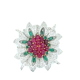18k Burma Rubies Eme Dia Brooch