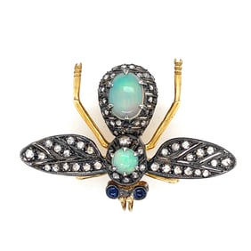 Silver & 18k Opal Diamond Brooch