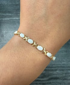 Vintage Opal and 14K Gold Line Bracelet