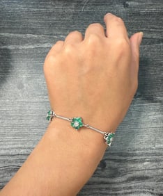 Emerald and Diamond Flower and Bar Link Bracelet