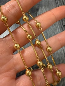 Long 18K Gold Ball and Bar Link Chain, 33" Long