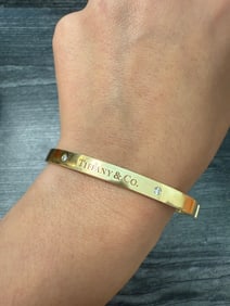 Tiffany & Co Diamond and 18K Gold Straight Edge Bangle