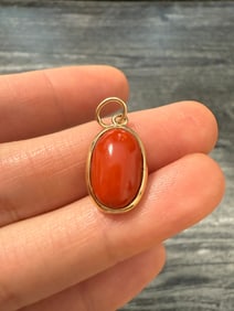 Vintage Natural Coral and 18K Gold Solitaire Charm $395.00
