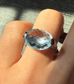 East to West Icy Blue Topaz Ring in 18K White Gold