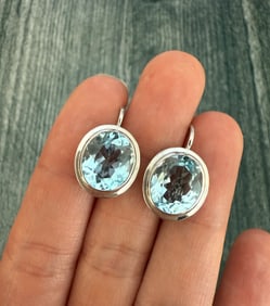 9 Carat Aquamarine Drop Earrings in 18K Gold Leverbacks