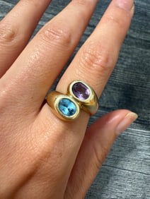 Vintage Amethyst and Blue Topaz Bypass Ring (A)