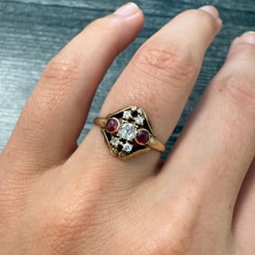 Antique Diamond and Ruby Cluster Ring