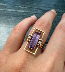 Architectural Amethyst and Diamond Ring