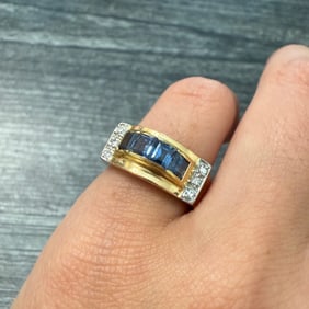 Vintage Sapphire and Diamond Tank Ring