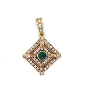 Art Deco 14k Diamond Emerald Pendant