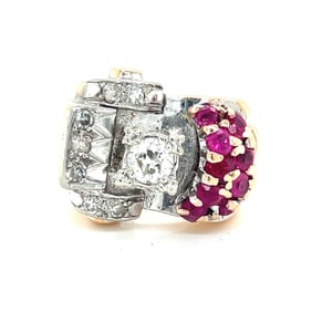 Retro 10k Diamond Ruby Ring