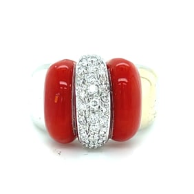 18k Coral Diamond Ring