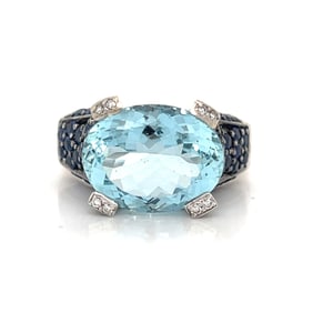 14k Aquamarine Sapphire Diamond Ring