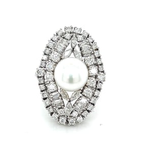 Platinum Early Deco Diamond & Pearl Ring