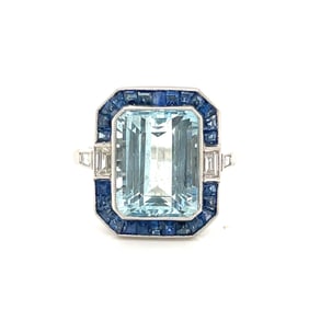 Platinum Aquamarine Sapphire Diamond Ring