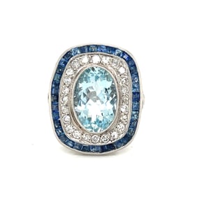Platinum Aquamarine Sapphire Diamond Ring