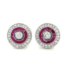 Platinum Diamond Rubies Target Earring