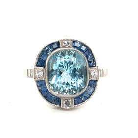 Platinum Aquamarine Sapphire Diamond Ring