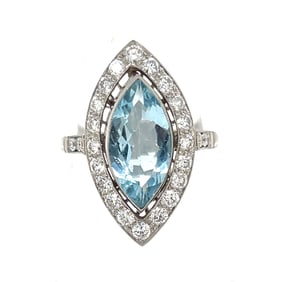 Platinum Aquamarine Diamond Ring