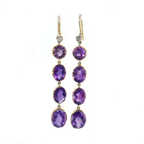 18k Long Amethyst Earrings