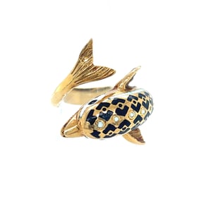 18k Dolphin Enamel Greek Ring