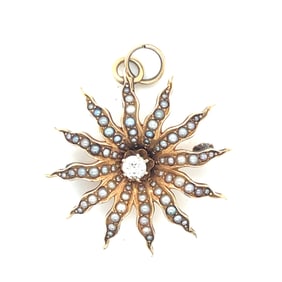 Edwardian Star Pearl & Diamond Pendant 14k