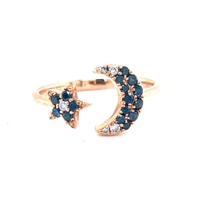 18k Moon and Star Sapphire Diamond Ring