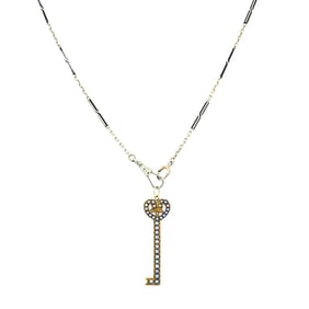 14k Gold Key Pendant Necklace Pearls and Black Enamel