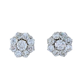 Vintage 14k White Gold Diamond Cluster Stud Earrings Round Cut