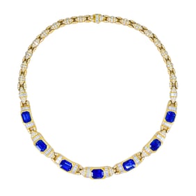 Bvlgari Bulgari 18k Gold Necklace Diamonds Sri Lanka Sapphires No Heat 39.77 Carats GRS Report