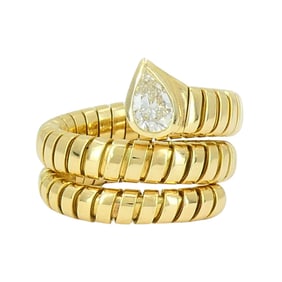 Vintage Bulgari Serpenti Tubogas 18k Gold Diamond Ring