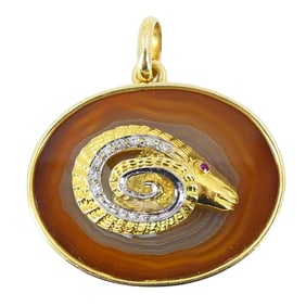 Vintage 18k Gold Diamond Ruby Aries Ram Astrology Pendant