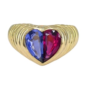 Vintage Bvlgari 18k Gold Gemstones Heart Ring