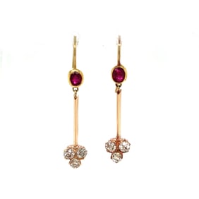 18k Edwardian Ruby Diamond Drop Earrings