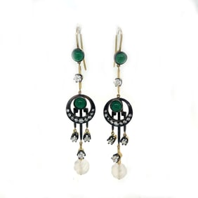 Victorian Diamond Emerald Crystal Earrings 18k