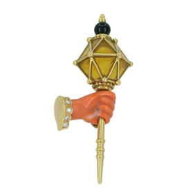 Vintage French 18k Gold Coral Diamond Clip Brooch