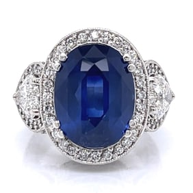 Platinum GIA Certified 8.73 Ct. Sapphire & Diamond Ring