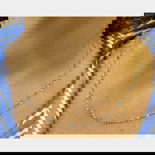 Platinum Natural Pearl & Diamond by the Yard Necklace: Platinum Natural Pearl & Diamond by the Yard NecklaceWeighing 3.5 gramsSet with 9 European-cut Diamonds weighing app. 1.35 Ct.H-I Color, VS1-I1 ClarityNatural Pearls 18 inches in length