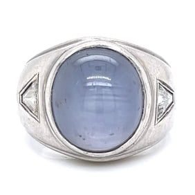 Platinum 21.00 Ct. Star Sapphire & Diamond Ring