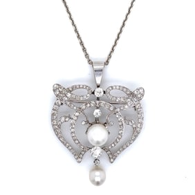 Art Deco Platinum & 18K Pearl & Diamond Necklace