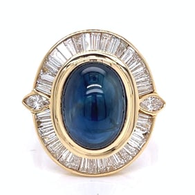 18K Yellow Gold 9.63 Ct. Sapphire & Diamond Ring