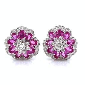 18K White Gold Pink Sapphire & Diamond Earrings